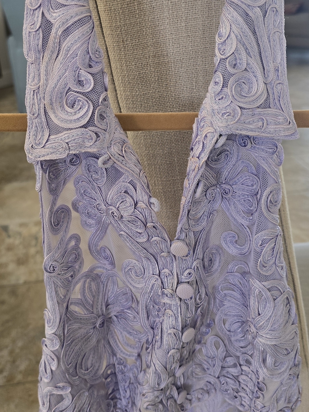 bebe Lavender Lace Appliqué V-Neck Blouse